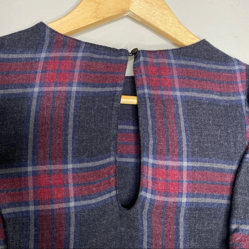 ✨NWT Zara Gray Red Plaid Flannel Long Sleeve Ruffle Trim Blouse Top Size XS - Picture 10 of 11
